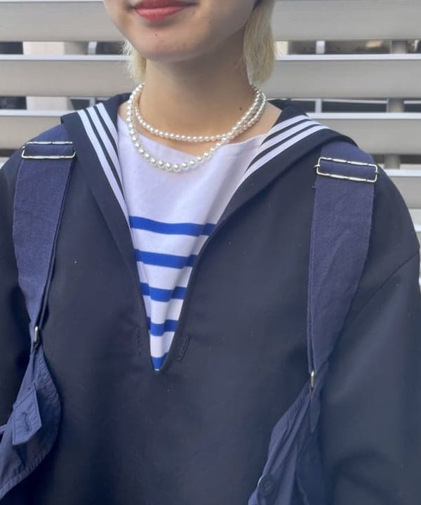 みりさんの「BEAMS WOMEN｜ナバルボーダー ビッグ ボートネック カットソー」を使ったコーディネート