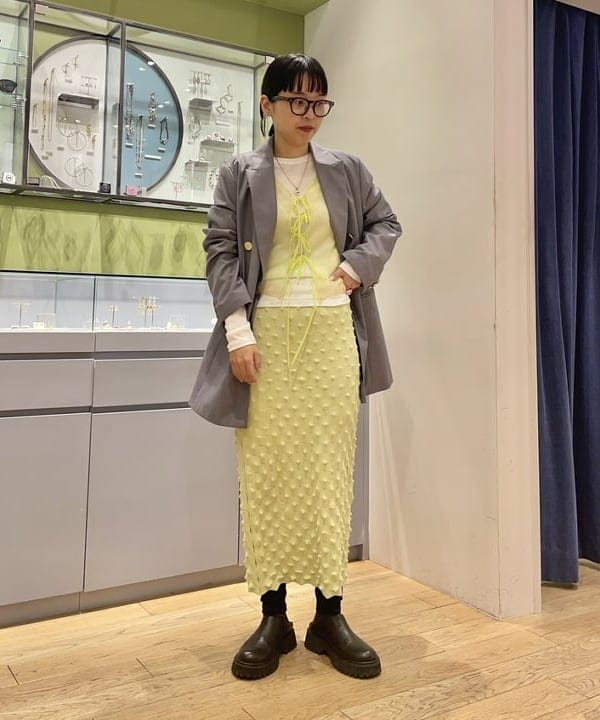 キホさんの「BEAMS WOMEN｜テレコ リブ クルーネック トップス」を使ったコーディネート