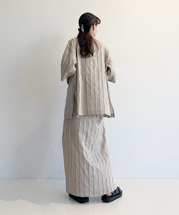shibataさんの「BEAMS WOMEN｜Demi-Luxe BEAMS / リネン混 ストライプ シャツ」を使ったコーディネート