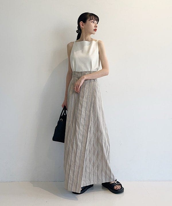 shibataさんの「BEAMS WOMEN｜Demi-Luxe BEAMS / リネン混 ストライプ シャツ」を使ったコーディネート