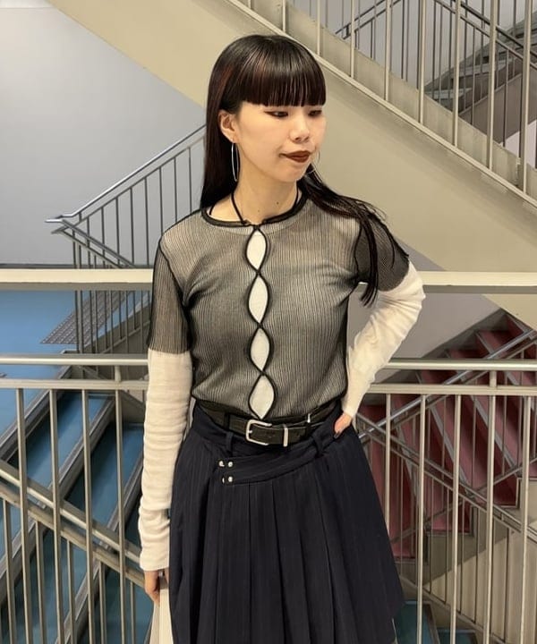 もえのさんの「BEAMS WOMEN｜テレコ リブ クルーネック トップス」を使ったコーディネート