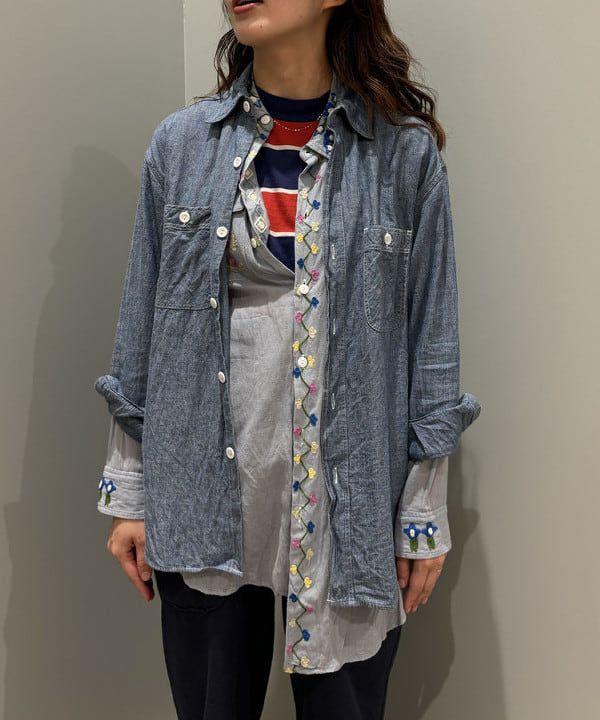 サワイさんの「BEAMS WOMEN｜【別注】BUZZ RICKSON'S / シャンブレー ロングスリーブ シャツ」を使ったコーディネート