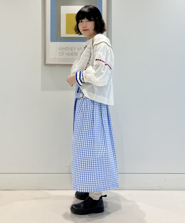 小原 もこさんの「BEAMS WOMEN｜ナバルボーダー ビッグ ボートネック カットソー」を使ったコーディネート