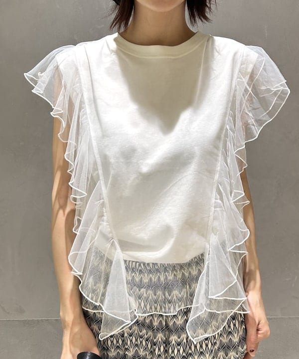 ササキさんの「BEAMS WOMEN｜Ray BEAMS / チュール レイヤー フリル スリーブ Tシャツ」を使ったコーディネート