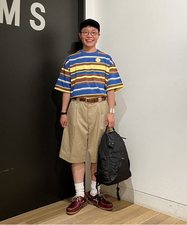 土田 達也さんの「BEAMS WOMEN｜BEAMS / マルチボーダー Tシャツ」を使ったコーディネート