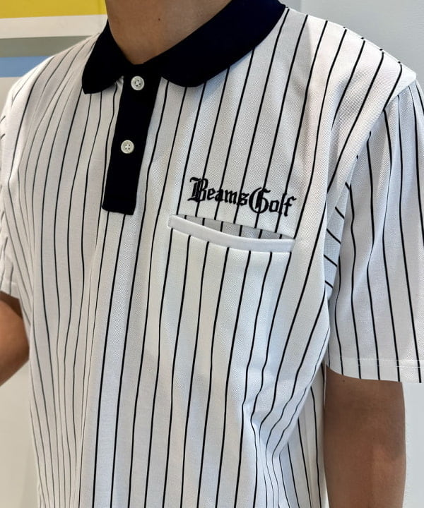 ★美品★BEAMS　GOLF　ストライプ　ポロシャツ　サイズ　M BEAMS GOLF ストライプポロシャツ M - メルカリ