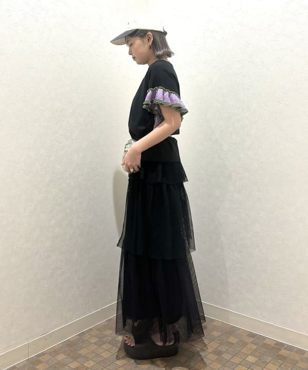 あすかさんの「BEAMS WOMEN｜Ray BEAMS / ライン ニット フリル スリーブ Tシャツ」を使ったコーディネート