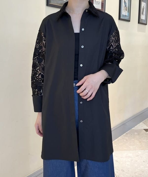 蒲原 捺美さんの「BEAMS WOMEN｜Demi-Luxe BEAMS / レース コンビ シャツ」を使ったコーディネート