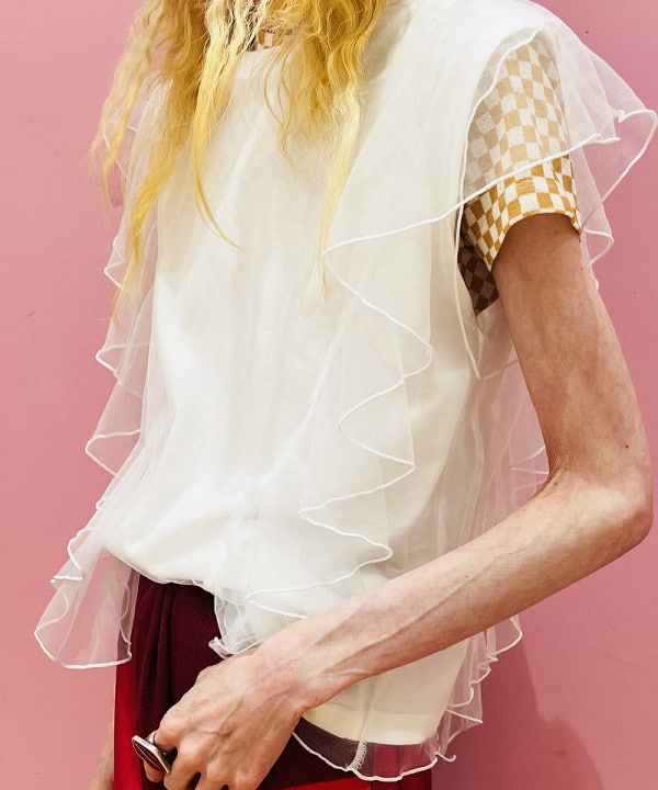 ひるてぃさんの「BEAMS WOMEN｜Ray BEAMS / チュール レイヤー フリル スリーブ Tシャツ」を使ったコーディネート