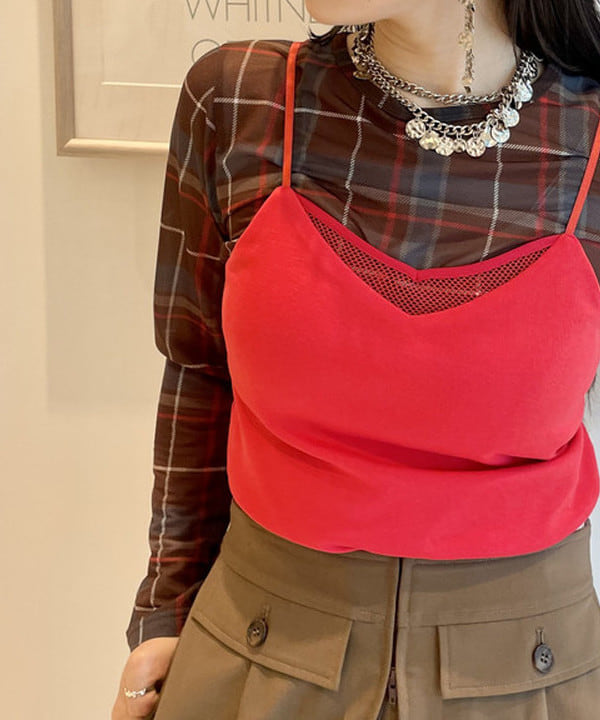 ハルキ　モモナさんの「BEAMS WOMEN｜メッシュ トリム カップ キャミソール」を使ったコーディネート