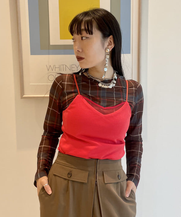 ハルキ　モモナさんの「BEAMS WOMEN｜メッシュ トリム カップ キャミソール」を使ったコーディネート