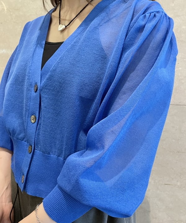 田中 里実さんの「BEAMS WOMEN｜Ray BEAMS / シアー パフスリーブ Vネック カーディガン」を使ったコーディネート