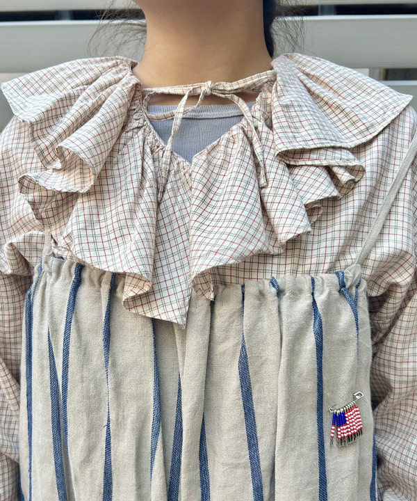 おとむさんの「BEAMS WOMEN｜チェック フリルカラー シャツ」を使ったコーディネート