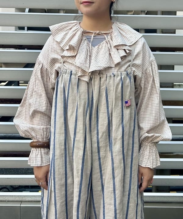 おとむさんの「BEAMS WOMEN｜チェック フリルカラー シャツ」を使ったコーディネート