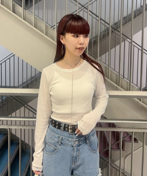 もえのさんの「BEAMS WOMEN｜テレコ リブ クルーネック トップス」を使ったコーディネート