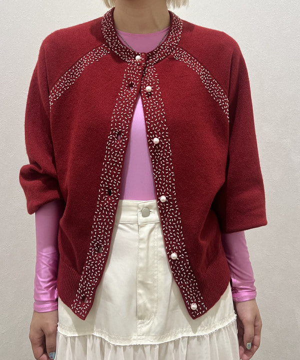 あさひさんの「BEAMS WOMEN｜maturely / ビーズ エンブロイダリー バック オープン カーディガン」を使ったコーディネート