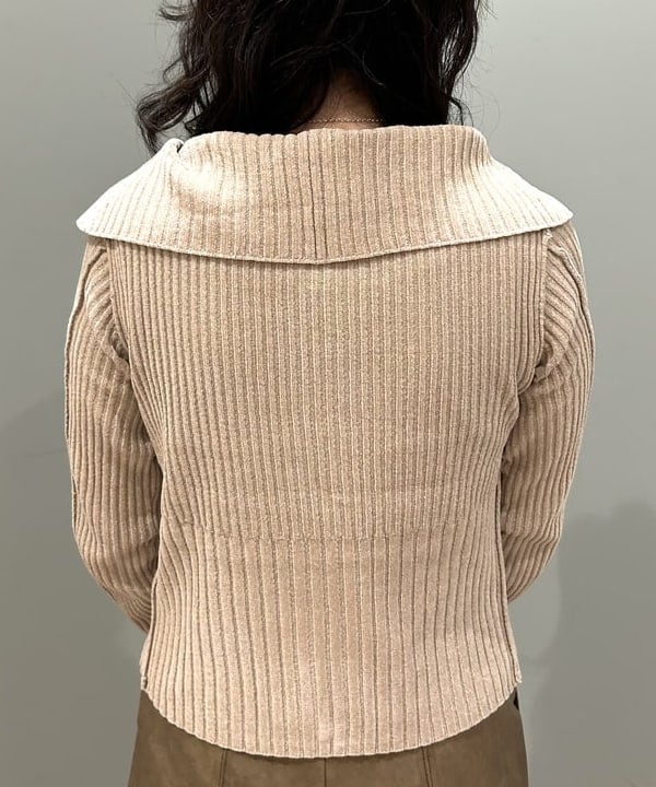 Sakiさんの「BEAMS WOMEN｜ラメ リブ ジップ ビッグ カラー ニット」を使ったコーディネート