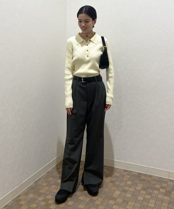 吉田 花さんの「BEAMS WOMEN｜リブ ニット ポロ」を使ったコーディネート