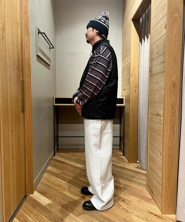 新里 京介さんの「BEAMS WOMEN｜アーガイル ポンポン ワッチ キャップ」を使ったコーディネート