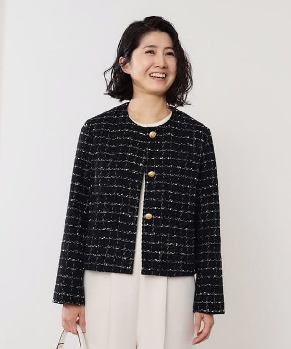 松元 晴佳さんの「BEAMS WOMEN｜ツイード ノーカラー ジャケット＊」を使ったコーディネート