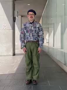 BEAMS F（ビームスF）パッチワーク マドラスチェック ボタン