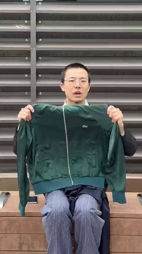 別注LACOSTE×BEAMSネイビー サテン生地ジップジャケットUS M 4 別注LACOSTE×BEAMSネイビー サテン生地ジップジャケットUS M 4