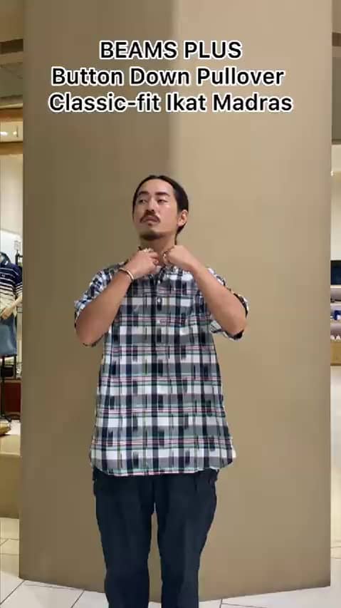 【WHITE】B.D. Pullover Classic-fit Ikat Madras BEAMS PLUS（ビームス プラス）B.D. Pullover Classic-fit Ikat Madras